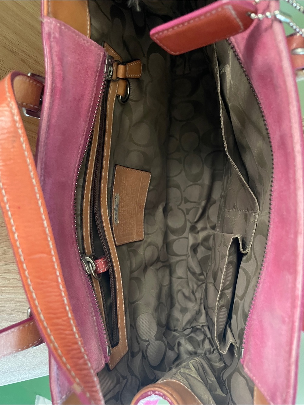 Vintage Coach Pink Suede Tote with Tan Leather Trim and Straps - Picture 3 of 12